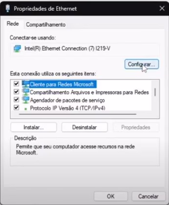 Configurar placa de rede - Configuração do Windows para o SOLIDWORKS