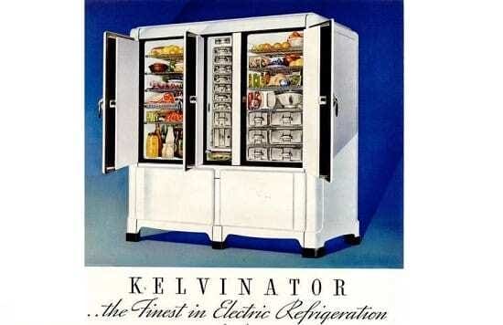Antiga publicidade impressa de refrigerador criado pela Kelvinator.